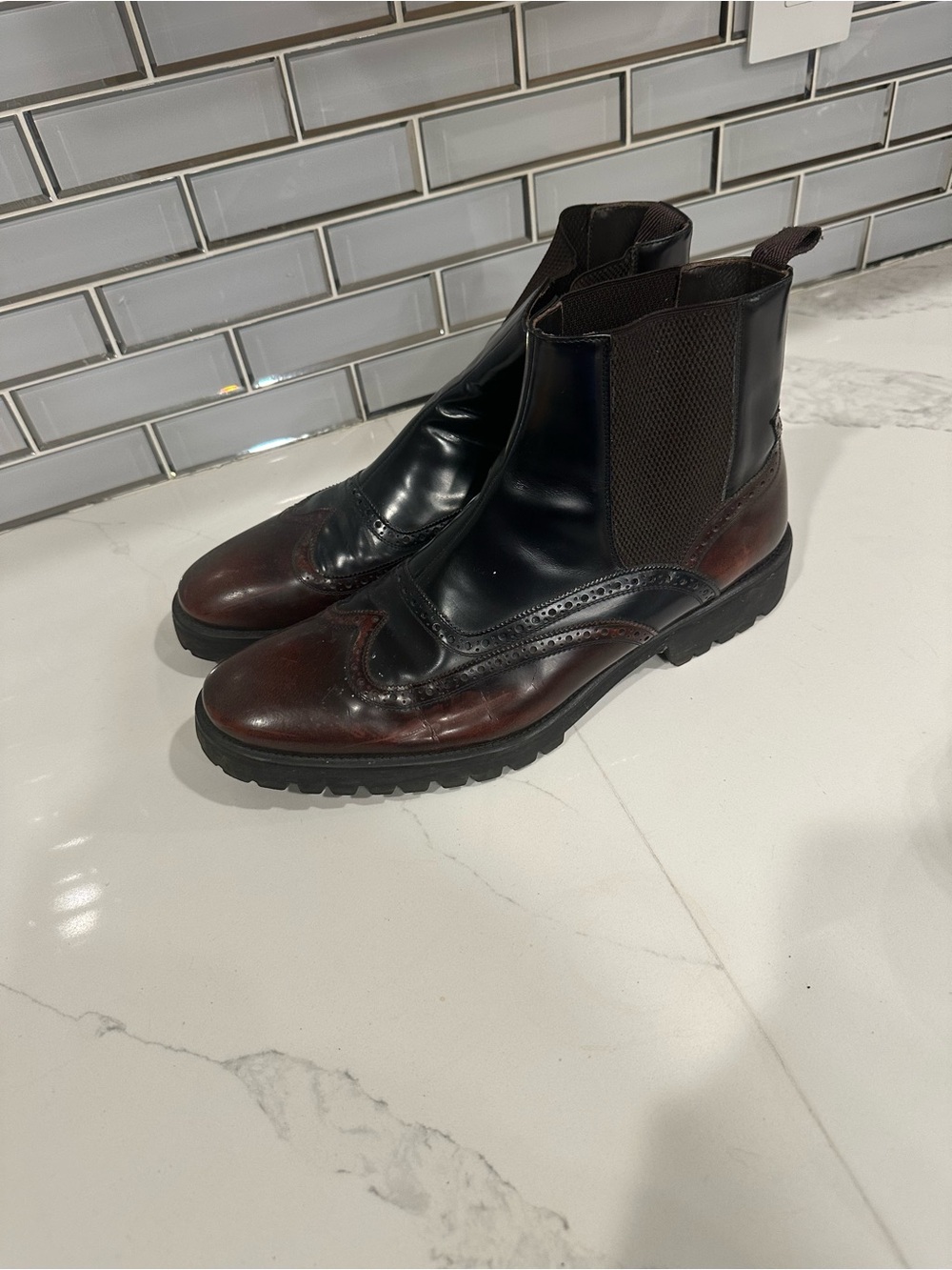 Donald J. Pliner Two-Tone Chukka Brogue Boots - Black & Brown